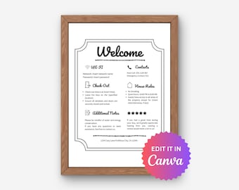 Airbnb Welcome Sign Template, Short Term Rental Sign, Airbnb Guest Book, House Rules Canva Template, Airbnb Welcome Book Template, Wifi Sign