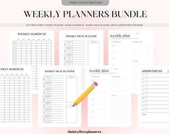 INSTANT DOWNLOAD, Weekly Planner, Weekly Schedule, Appointment Planner, Weekly Meal Planner, Minimalistic Planner, Undated Planner, ADHD