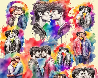 Gay Men Watercolor Clipart: LGBTQ Pride digital Illustrations (PNG, JPEG), clipart