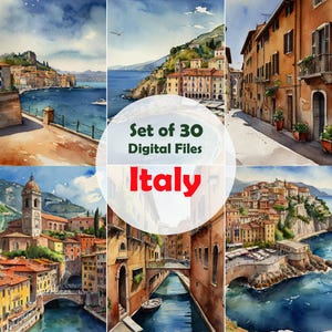 Italy Prints Set von 30, Junk Journals Scrapbook Papier, DRUCKBARE Wandkunst, Sommer Reisetagebuch, Digitale Postkarten