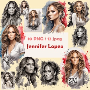 10 PNG / 12 Jpeg Jennifer Lopez descarga digital, póster imprimible / imprimible, Clipart, Impresiones digitales, conjunto, 2024, pegatinas