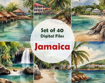 Watercolor Jamaica Postcard Set: Tropical Island Art (Digital Download)