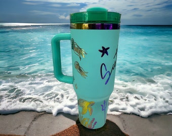 Vaso grabado personalizado con nombre temático del mar