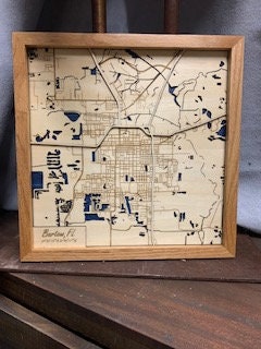 Custom Map Gift Engraved on Wood Map Personalized Gifts Map Print Lake ...