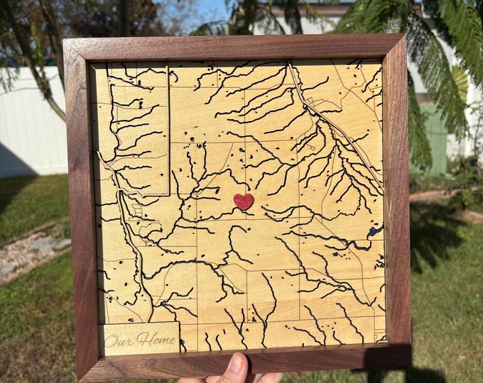 Custom Map Gift Engraved on Wood Map Personalized Gifts Map Print Lake ...