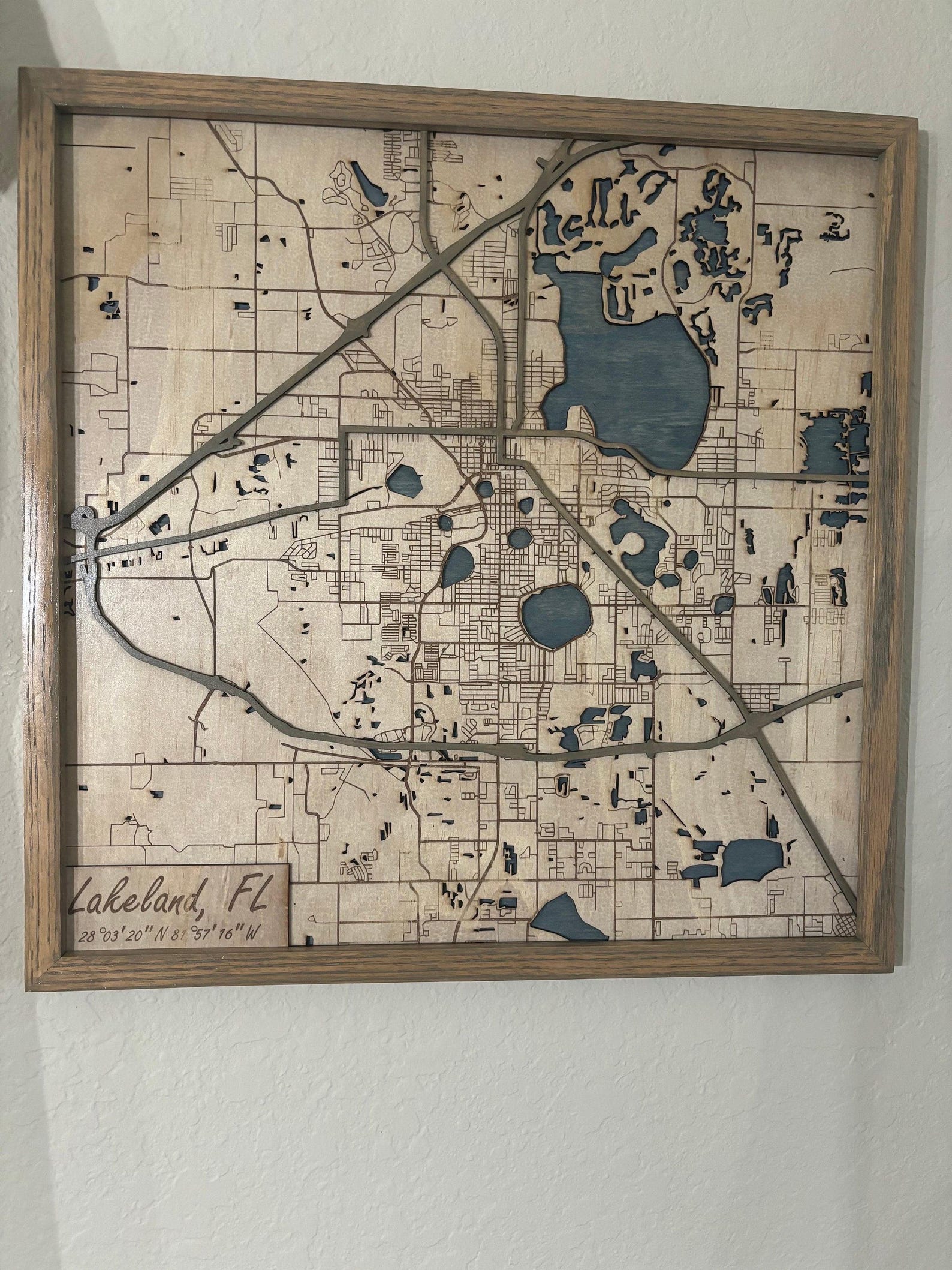 Custom Map Gift Engraved on Wood Map Personalized Gifts Map Print Lake ...