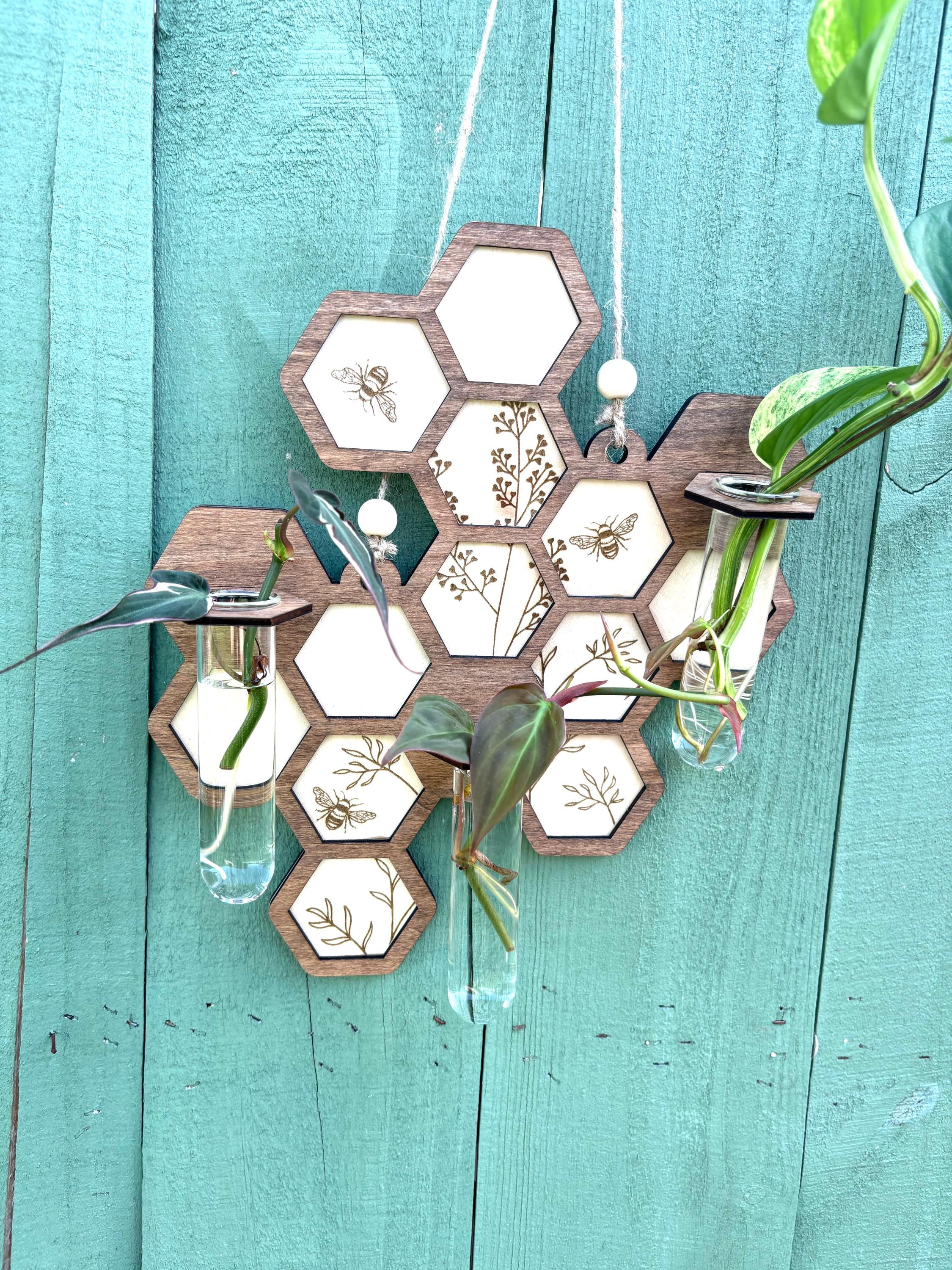 Bee and Flowers Hanging Propagation Test Tube Station, Leaf Propagation, Propagation Stand, Wall Bud, Gift for Plant Lover, Wall Decor Vase