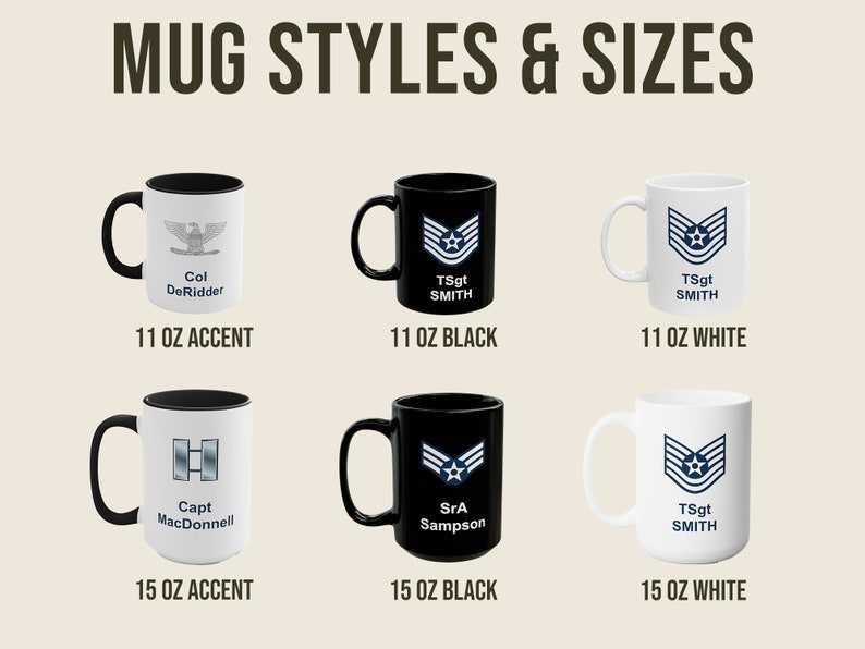 Personalized Air Force Mug: Custom Rank & Text, USAF Gift - Etsy
