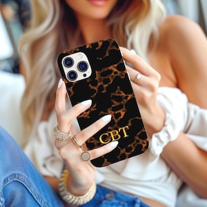 Timeless Personalized Tortoise Shell iPhone Tough Case, Custom Classic Luxury Gold Initials Case (available for most iPhone & Galaxy models)