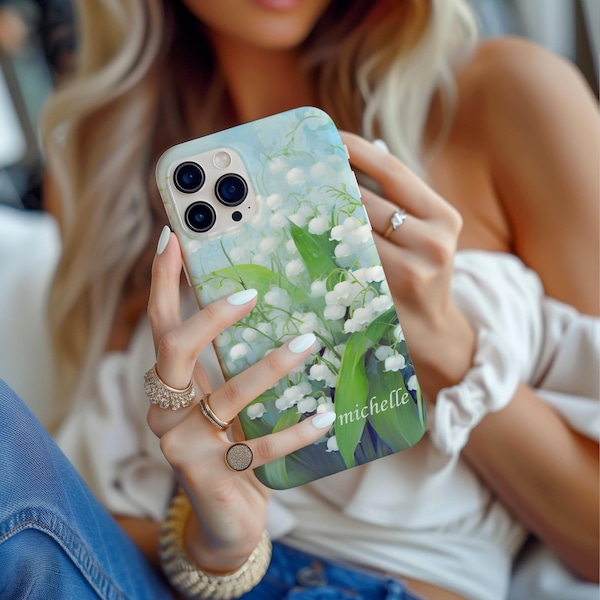 Personalized Lily of the Valley Floral iPhone Case, Custom Pretty Girly Floral Phone Case, (available for most iPhone & Galaxy models)