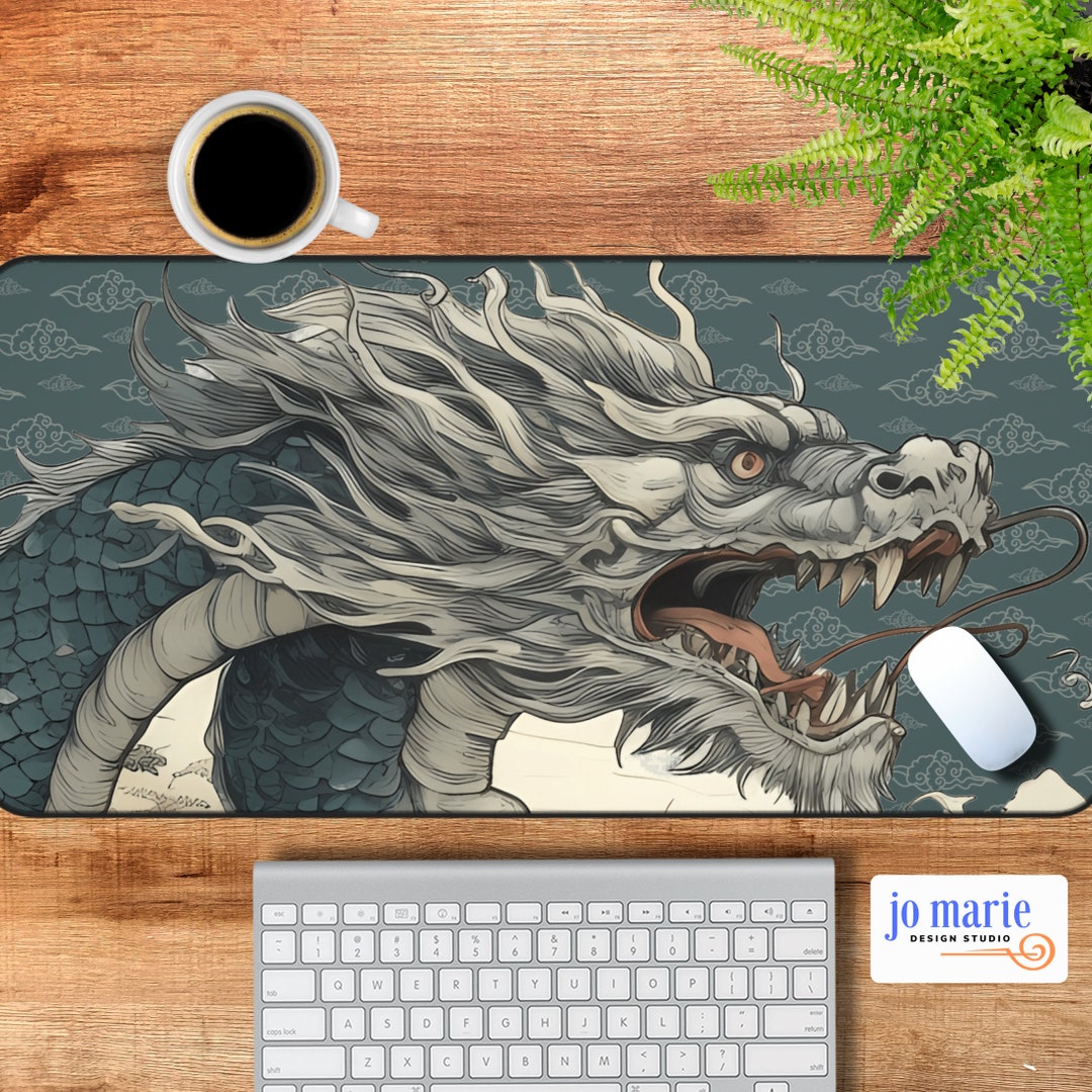 Dragon Ruler Mat Fantasy Dragon Desk Mat, Large Anti-slip Gaming Mousepad, Japanese ...