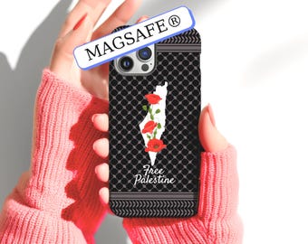 Support Palestine MagSafe® iPhone Case, Keffiyeh Pattern Gaza Aid Tough Phone Case, Magnetic MagSafe® iPhone Case, (use w/ wireless charger)