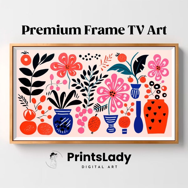 Matisse cutouts tv art Samsung frame tv artwork Matisse inspired flowers with fauvism elements abstract painting art colorful