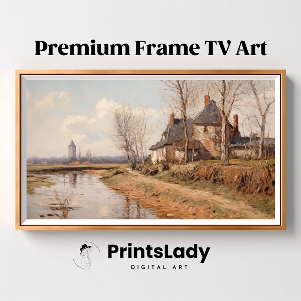 Seaside town frame TV art frame tv texture frame tv art fall 18th century vintage landscape traditional art for frame tv | PrintsLady