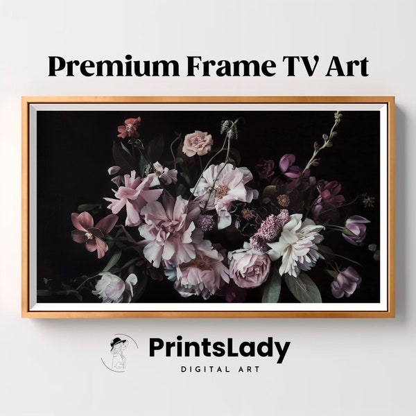 Samsung Frame TV Art Dark Floral Painting Moody Botanical DIGITAL TV Art Botanical painting glam farmhouse dark tv art roses tv art