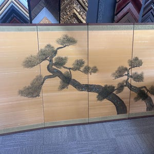 1970s Hand Painted Japanese Cyprus Silk Table Screen