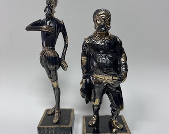 Vintage messing sculpturen van Don Quichot en Sancho Panza.