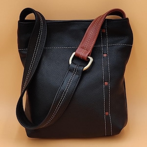 Handmade Soft Leather Bucket Shoulder Bag in Black