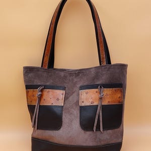 One of a Kind Large Suede Tote--Unique Handmade Leather Bag, Gift for Her