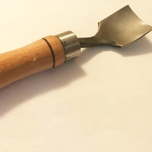 Spoon carving gouge.  Forged bent gouge chisel for woodworking and make wooden spoon. Wood carving gouges. Kuksa carving bent gouge.