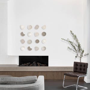 3D-muursculptuur - set van 16 stuks, beige wandkleden, handgemaakt origineel ontwerp, uniek kunstwerk, Wabi Sabi-muurdecoratie.