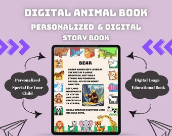 Libro digital personalizado para niños, Libro de cuentos de animales digitales, Libro de cuentos educativos para niños, GoodNotes, Libro de cuentos para niños, 2024