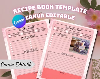 EDITABLE Recipe Book template, Recipe Sheet Template, Recipe Cards, Minimal Recipe Binder, 8.5x11, Recipe  Printable,2024,Personilized