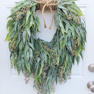 Large Eucalyptus Wreath For Front Door, Year Round Green Wreath, Luxury Home Decor, Modern Farmhouse, Mother's Day Gift image 1