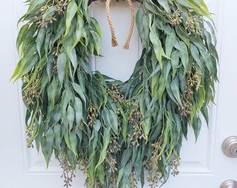 Large Eucalyptus Wreath For Front Door, Year Round Green Wreath, Luxury Home Decor, Modern Farmhouse, Mother's Day Gift