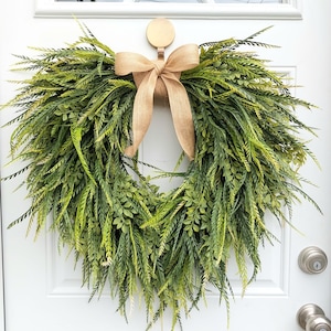 Evergreen Cascading Wreath with Burlap Bow | Year-Round Porch Decor