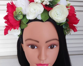 Red  Flower Crown, Flower Tiara, Floral crown, Flower Halo, Bridal Crown, Flower girl Crown, Red Flower Headband