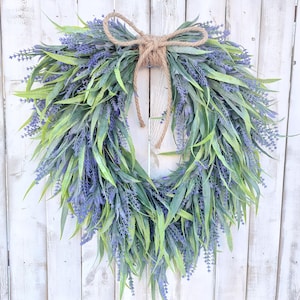 Lavender Wreath: Handmade Eucalyptus Farmhouse Porch Decor (22x30 in)
