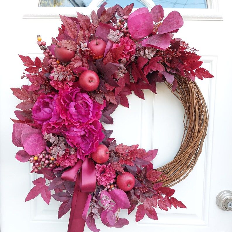 Red Fall Wreath for Front Door, Thanksgiving Wreath for Front Door ...
