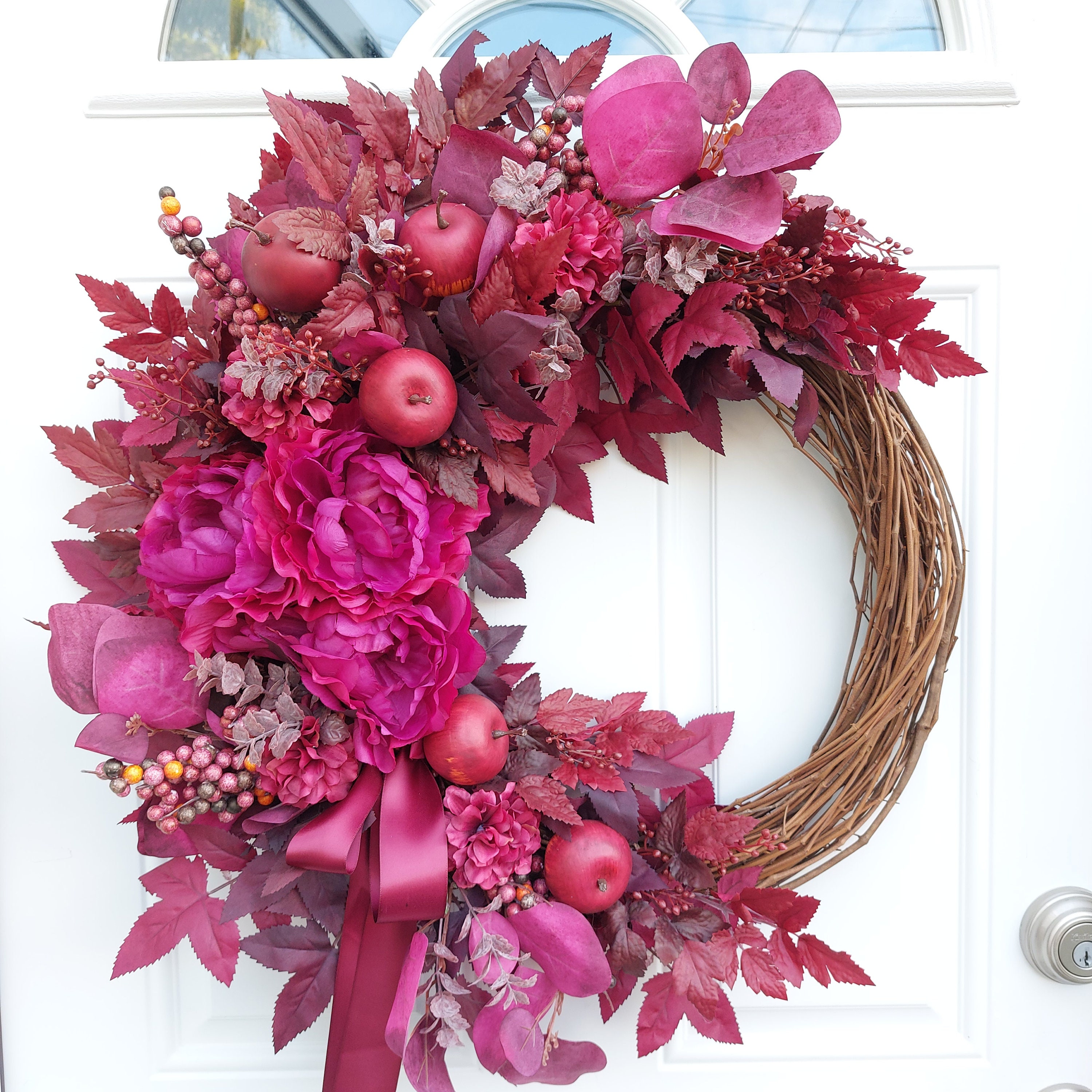 Red Fall Wreath for Front Door, Thanksgiving Wreath for Front Door ...
