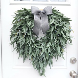 All Seasons Wreath for Front Door, Cascading Greenery Wreath with Burlap Bow, Farmhouse Home Decor