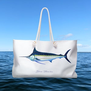 Blue Marlin Weekender Bag Ideal für Strand oder Boot. Schöne Geschenktasche für Angelfans! Fisch-Kunst-Reisetasche