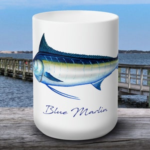 Blue Marlin Fish Art Coffee Mug 15oz Great Gift for Fishermen and Fishing Fans Pelagic Billfish Sportfishing