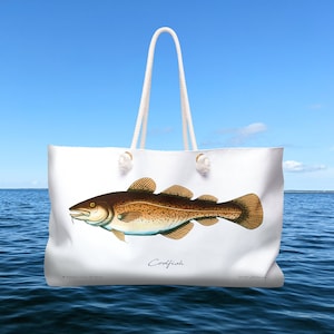 Codfish Weekender Bag, ideal für Angelfischkunstfans, perfekt für Strand oder Boot!