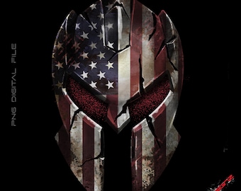 Spartan Helmet, PNG Spartan, American Flag Distressed, USA,  DTF Design, Ready to download png.