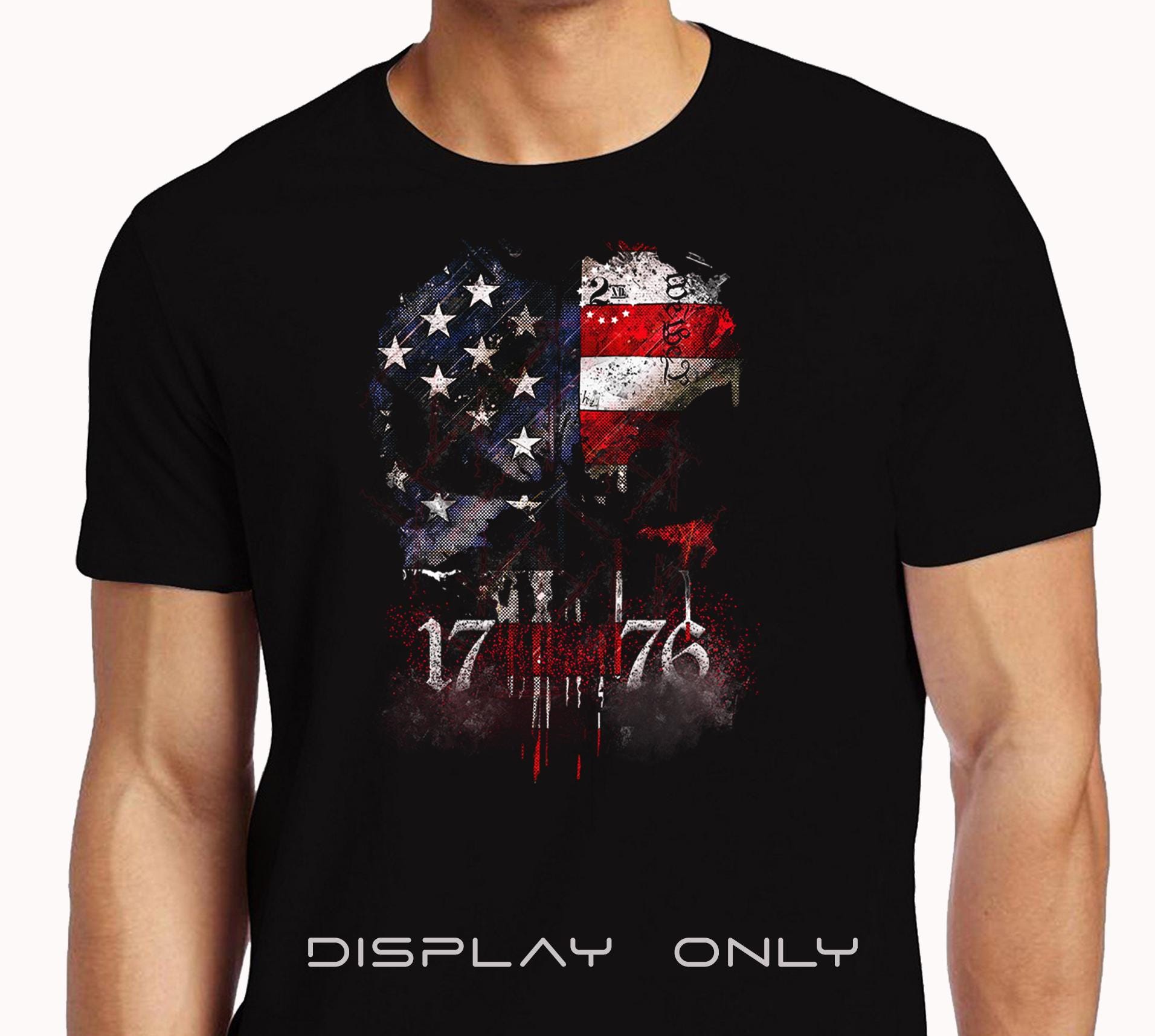 USA 1776 Distressed Men Patriotic T Shirt American Flag