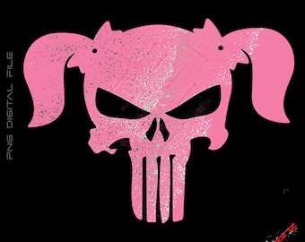 Pink Skull, Pigtail Punisher Pink, Png Design, Ready to download png.