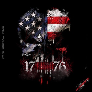 Skull, 1776 American Flag, distressed, USA flag, Png Punisher skull, Png Design, Ready to download png