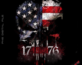 Skull, 1776 American Flag, distressed, USA flag, Png Punisher skull, Png Design, Ready to download png