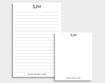Minimalist Monogram Personalized Notepad | Set of 2 | Two sizes: 5.5 x 8.5 & 4.25 x 5.5 | Lined or Blank | 50 Sheet each