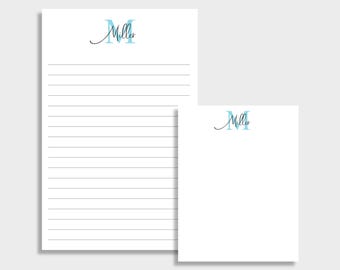Last Name Initial Personalized Notepad | Set of 2 | Two sizes: 5.5 x 8.5 & 4.25 x 5.5 | Lined or Blank | 50 Sheet each