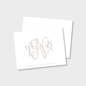 Schöne personalisierte Monogramm Karte/Danke/Briefpapier | Set aus 12 A2 Klappkarten