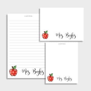 Polka Dot Apple Personalized Teacher Stationery Set | Set of 2 Notepads and Set of Note Cards