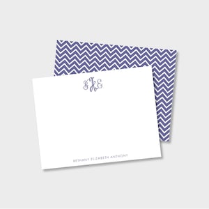 Tarjeta de nota personalizada con monograma Chevron/Agradecimiento/Papelería/Dos opciones: A2 plana o doblada