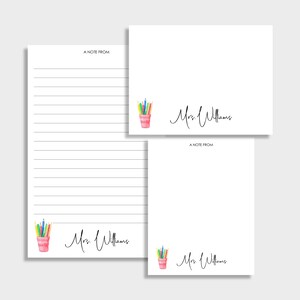 Cup of Pencils Personalized Teacher Stationery Set | Set of 2 Notepads and Set of Note Cards
