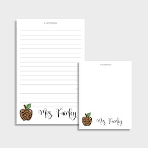Leopard Print Apple Personalized Note From Teacher Notepads | Set of 2 | Two sizes: 5.5 x 8.5 & 4.25 x 5.5 | Lined or Blank | 50 Sheet each